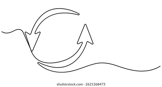 Arrow in a circle icon line continuous drawing vector. One line Arrow in a circle icon vector background. Arrow in a circle icon. Continuous outline of a icon. Linear design.

