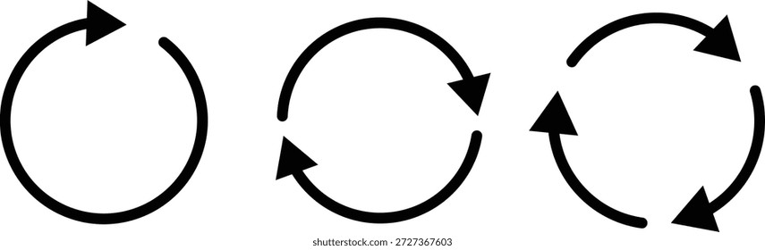 Conjunto de iconos de círculo de flecha. Símbolos de dirección y rotación. Signo de ciclo. Actualizar y recargar diseño. Conjunto de iconos de flecha circular.