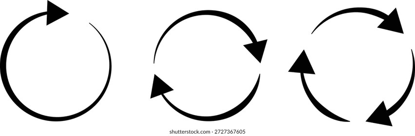 Conjunto de iconos de círculo de flecha. Símbolos de dirección y rotación. Signo de ciclo. Actualizar y recargar diseño. Conjunto de iconos de flecha circular.