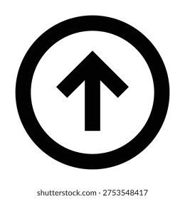 Up arrow in circle icon for upload, return to top, scroll up, or reverse direction actions. Perfect for apps, websites, dashboards, mobile interfaces, buttons, and modern UI systems.