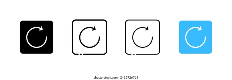 Flecha en un icono de círculo. Diferentes estilos, conjunto de flechas en un círculo en los iconos de un botón cuadrado. Iconos del vector