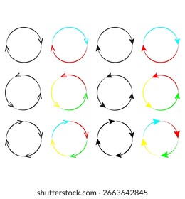 Iconos de círculo de flecha. Símbolo de dirección Vector. Formas de rotación de color. Gráfico de movimiento circular. EPS 10.