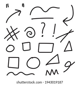 arrow circle and line doodle set with scribble writing hand drawn style isolated on white background. vector illustration