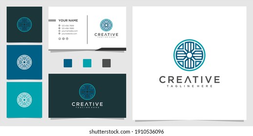 Arrow in circle logo design inspiration with business card premium