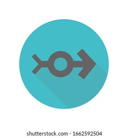 Flecha, icono de sombra larga circular. Glifo simple, vector plano de iconos de flecha para ui y ux, sitio web o aplicación móvil