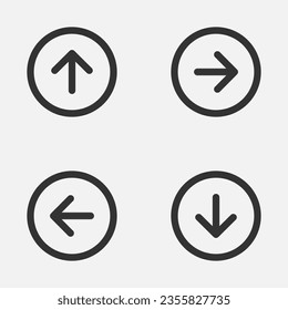 Arrow circle outline thin line icon next previous up down button