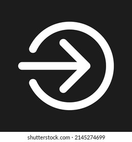 Arrow in circle pictogram. Isolated vector icon on black background.