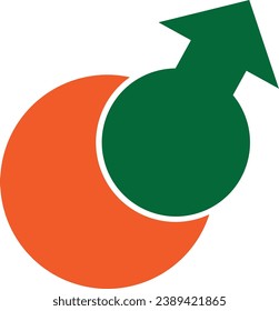 Arrow and circle, arrow with round, green and orange, intertwined, puzzle, logo, logotype