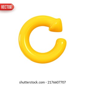 Arrow circle round yellow color. Realistic 3d design In plastic cartoon style. Icon isolated on white background. Vector illustration