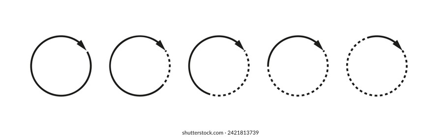 Arrow circle set isolated. Black symbol of reload, refresh, loading, recycle and repeat. Interconnecting round arrow vector icons collection