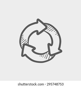 Icono de esbozo de círculo de flecha para web y móvil. Icono de gris oscuro vector dibujado a mano sobre fondo gris claro.