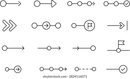 Arrow and circle workflow icon set with black line process step symbols for business diagrams