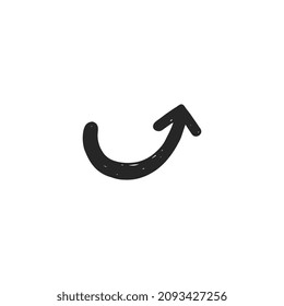 Arrow circling counterclockwise vector icon. Black pointer curve, looking up, cartoon style sketch element.