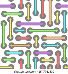 Arrow circuit bridges stylized, seamless repeating texture pattern, vector illustration, square background

