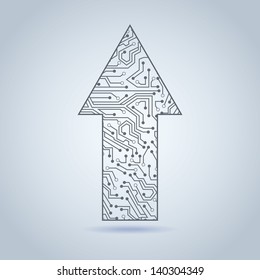 arrow circuit over gray background vector illustration