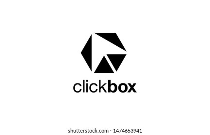 Arrow Click with Cube Box Hexagon Logo Design Inspiration