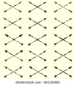 Arrow clip art set in on white background. Collection of crossed vintage arrows with clear geometric silhouettes.