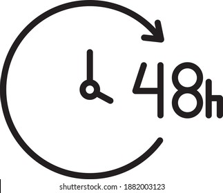arrow with clock, 48 hours icon, line vector illustration