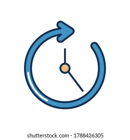 Pfeil-Uhr-Symbol auf weißem Hintergrund, Linienfüll-Stil, Vektorgrafik