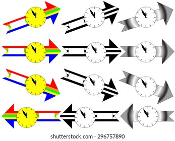 Arrow clock showing five minutes to twelve