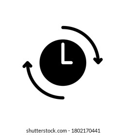 arrow and clock, time management symbol flat black line icon, Vector Illustration
