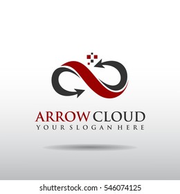 Arrow cloud logo template. flat design. red and black in color. Vector illustrator eps.10