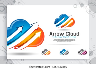 arrow cloud vector logo with modern and colorful concept designs , illustration of arrow cloud as a symbol icon technology and creative digital template