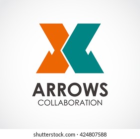 Arrow collaboration of ribbon cross abstract vector and logo design or template directional business icon of company identity symbol concept