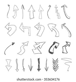 Arrow collection by chalk drawing on white background