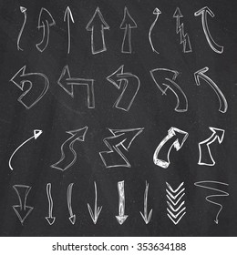 Arrow collection by chalk drawing on blackboard