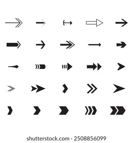 Arrow Collection of different style design, flat Arrow isolated on white background. Neon black Arrows set icon. Beautiful arrow vector design. white background arrow isolated collection.