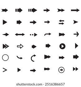Arrow Kollektion von verschiedenen Stil-Design, flacher Pfeil einzeln auf weißem Hintergrund. Neonschwarze Pfeile setzen Symbol. Schönes Pfeilvektordesign. weißer Hintergrundpfeil, einzelne Kollektion.