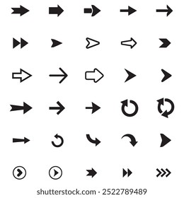 Arrow Coleção de design de estilo diferente, Seta plana isolada no fundo branco. Néon seta preta define ícone. Projeto de vetor de seta bonita. seta de fundo branca coleção isolada.