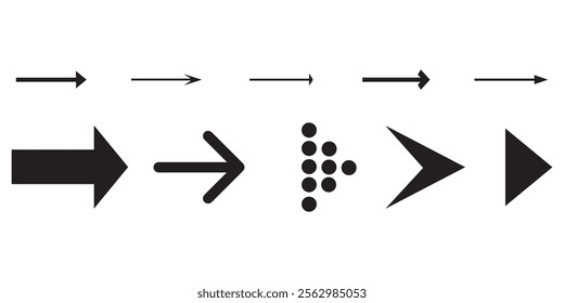 Arrow Collection of different style design, flat Arrow isolated on white background. Neon black Arrows set icon. Beautiful arrow vector design. white background arrow isolated collection.