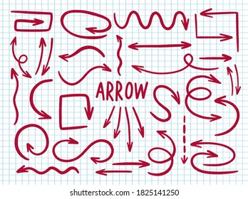 Arrow collection hand drawn style. Drawing line element design.Vector illustration.