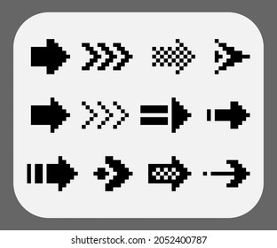 Arrow collection pixels. Vector illustration of 8 bit game assets.