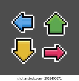 Arrow collection pixels. Vector illustration of 8 bit game assets.