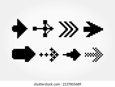 Arrow collection pixels. Vector illustration of 8 bit game assets.