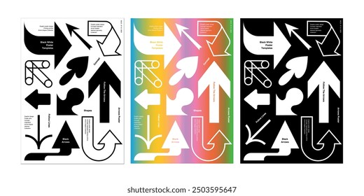 Arrow collection poster design template black white colorful gradient shape element custom pointer flat graphic simple minimal modern trendy style speed guide bold shapes cover flyer brochure