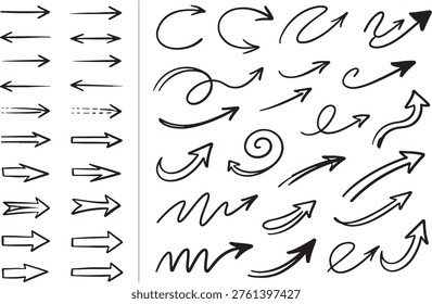 arrow collection set, line arrows pack, navigation direction symbols, curved and straight arrow shapes, ui ux design elements, interface pointer icons, direction indicators, modern vector arrow set isolated