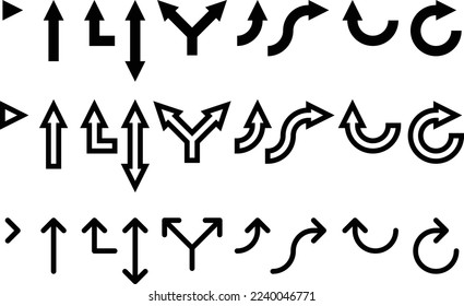Arrow collection in three different styles. Editable stroke.