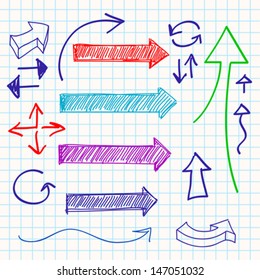 Arrow color sketchy design elements set vector illustration 