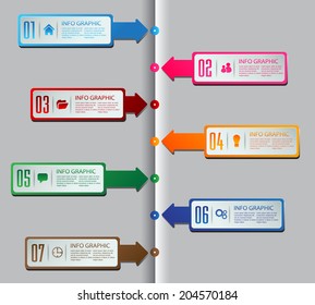arrow colorful modern design time line template for website, text box, numbers, icon.