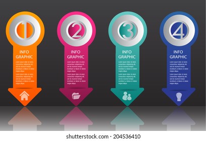 arrow colorful modern text box template for website, labels, icon, numbers.