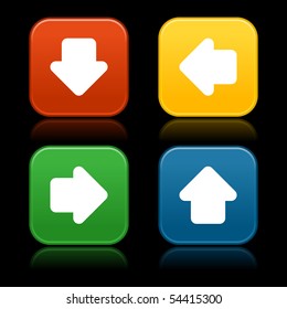 Arrow colorful web 2.0 button with reflection on black background. Matted rounded square shapes.