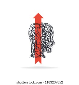Arrow coming out of a human head. Start up and innovation concept.