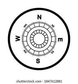 Bogenkompass-Symbol Vectorlogo-Vorlage. Vollständig mit acht Kardinalrichtungen.