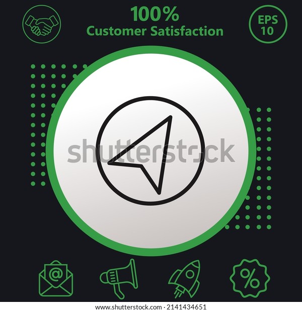 Arrow, compass,\
navigation icon. Background with a green pattern on a black\
background. modern\
design