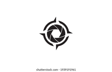 arrow compass with shutter camera logo vector symbol icon design illustration