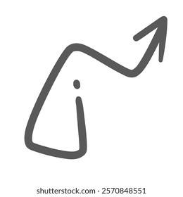 Arrow of complex shape with square turns line icon. Outline hand drawn sketch of zigzag arrow pointing up. Direction, pointer of movement mascot, scribble indicator doodle icon vector illustration